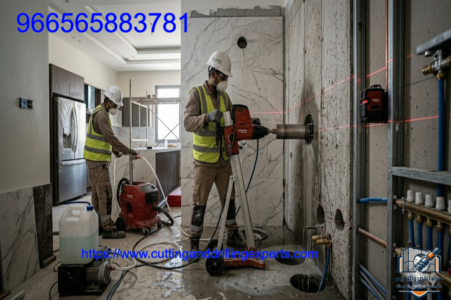 خدمات تخريم خرسانة حي بريمان جدة بالكور الماسي لعمل فتحات دقيقة للكهرباء والسباكة والتكييف وأنظمة الحريق بدون تكسير
